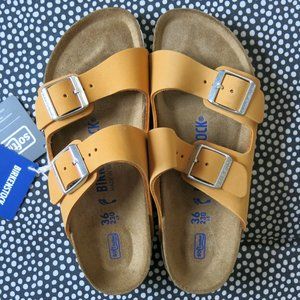 NEW Birkenstock Arizona Soft Footbed leather sandals apricot EU 36 medium
